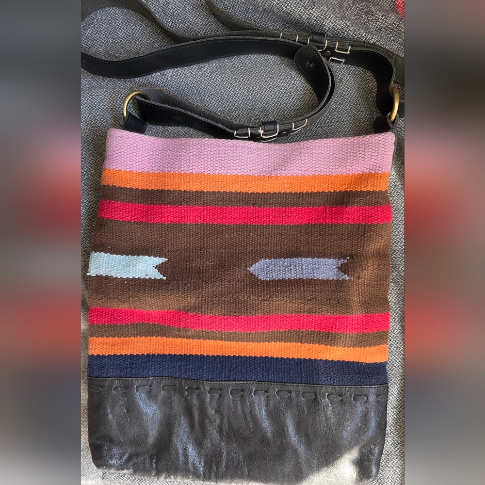 Raj Southwest Print Woven Cotton and Leather Crossbody Bag - Picture 2 of 5